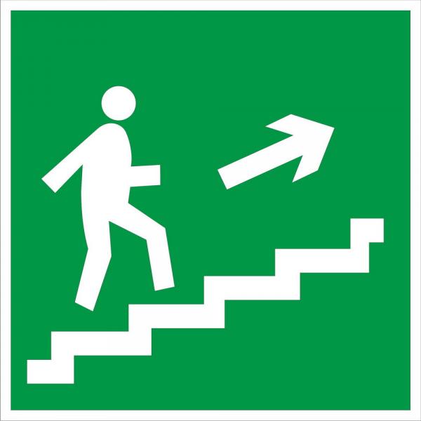 Знак Е 15 Направление к эвакуационному выходу по лестнице вверх (правосторонний)