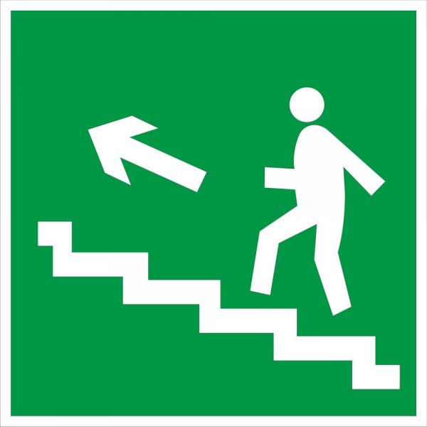 Знак Направление к эвакуационному выходу по лестнице вверх (левосторонний)