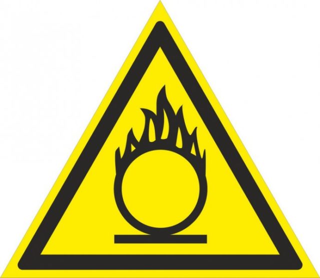 Знак W11 Пожароопасно. Окислитель