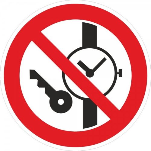 Знак Запрещается иметь при (на) себе металлические предметы (часы и т.п.)