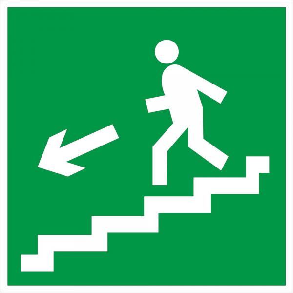 Знак Е 14 Направление к эвакуационному выходу по лестнице вниз (левосторонний)